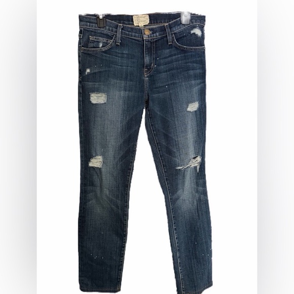 Current/Elliott Denim - Current/Elliott Dark Blue Distressed Straight Leg Jeans